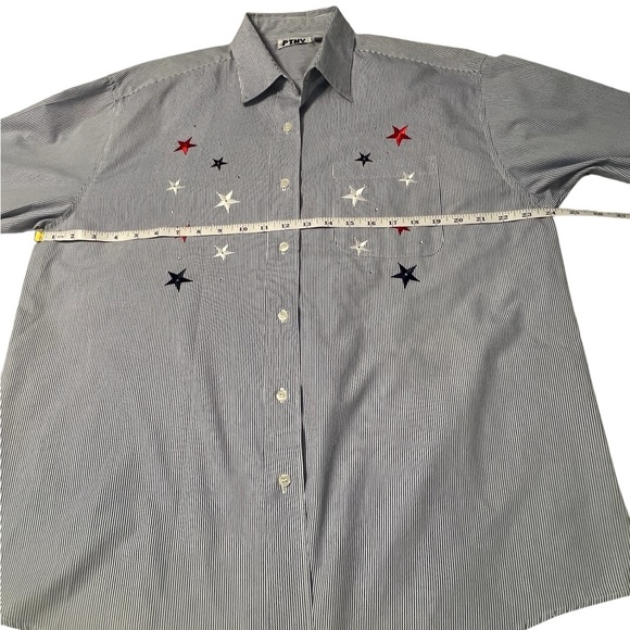 VTG PTNY Women’s size Large Button Down Long Sleeve Blue & White Striped Stars - Picture 7 of 11